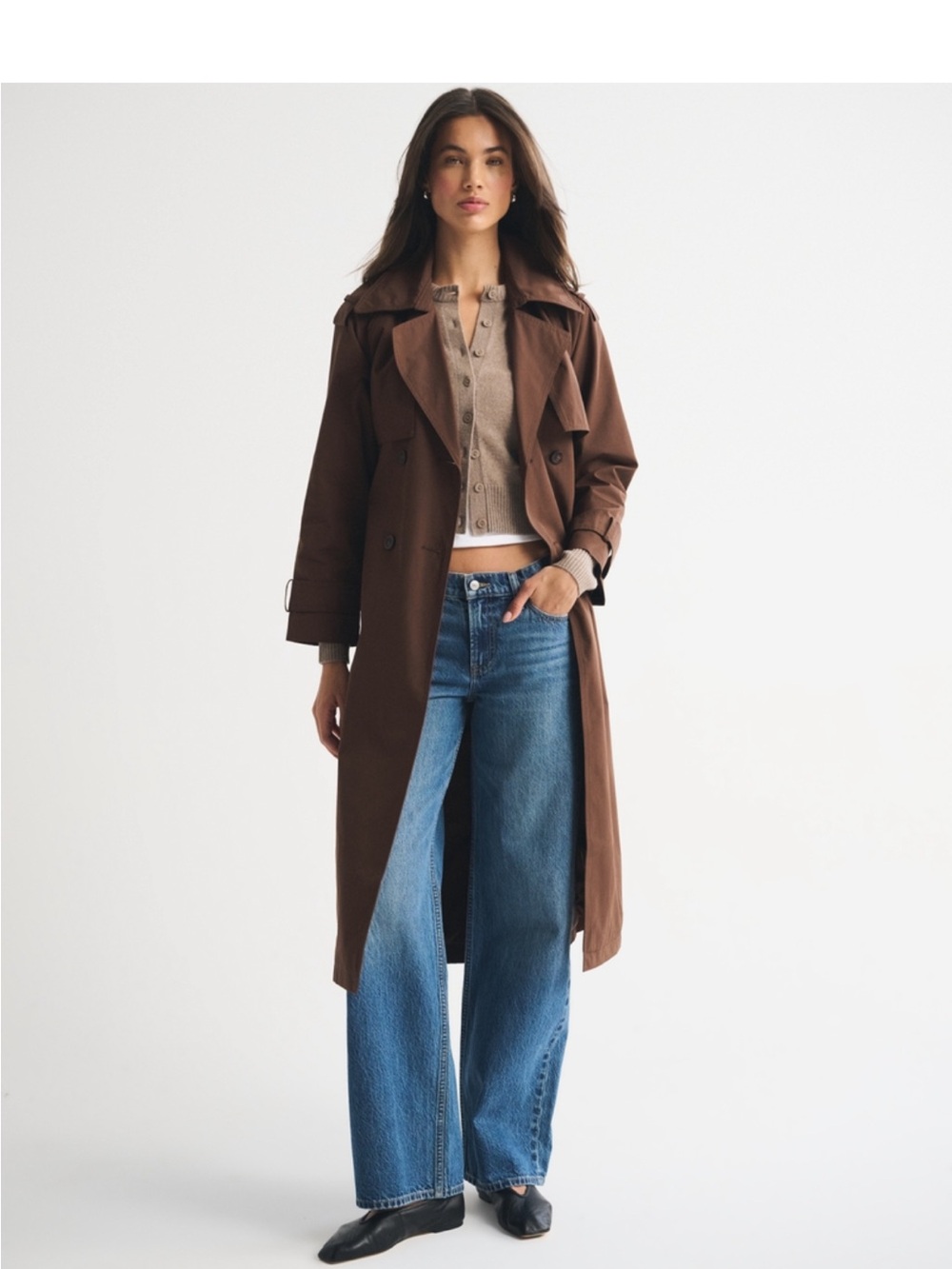 Abercrombie & Fitch Brown Trench Coat - Women's Classic Double-Breasted Trench